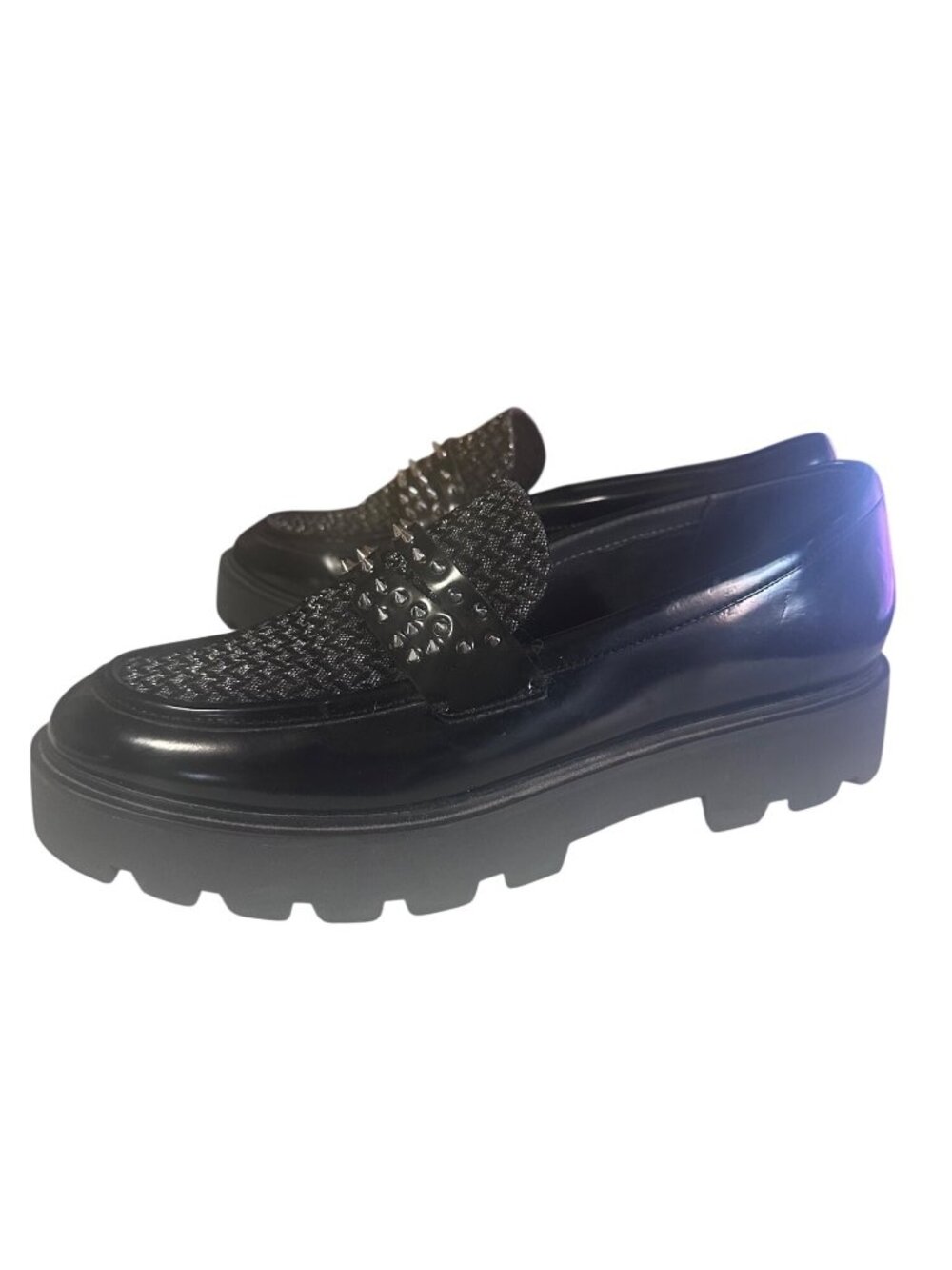 Franco Sarto black spiked loafer goth punk herringbone pattern studded size 8.5M